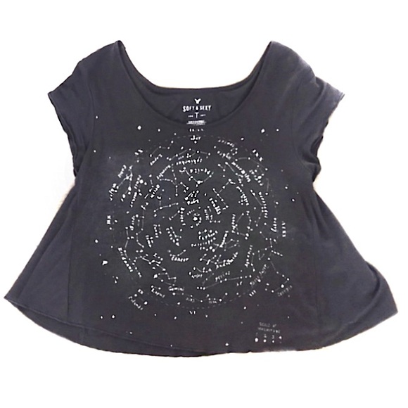 American Eagle Soft & Sexy Zodiac Tee Constellation Graphic Oversize Raw Hem Top - Picture 5 of 15